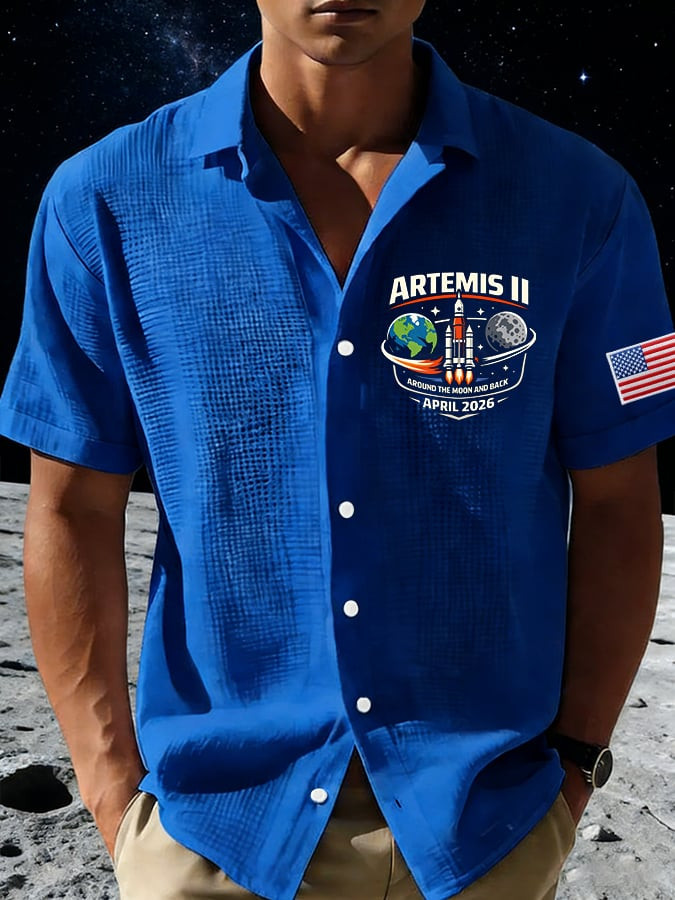 Artemis II Around The Moon And Back Button Up Shirt NASA Moon Mission 2026 Clothing
