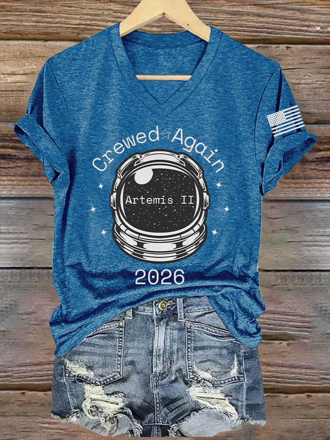Artemis II Crewed Again V-Neck Shirt Artemis 2 Mission Clothes Present For Girlfriend