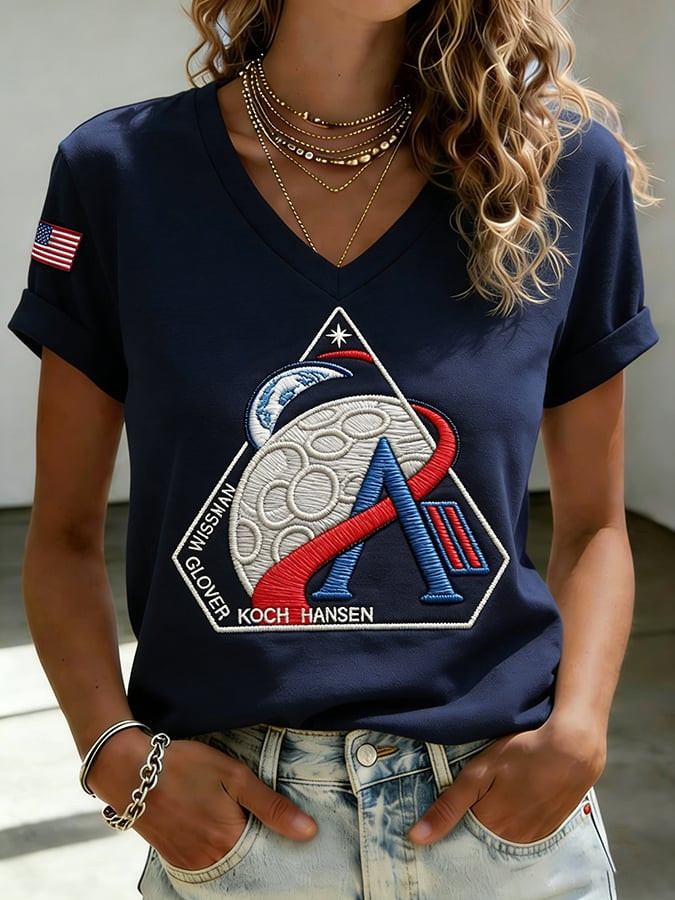 Artemis II Humanity Returns To The Moon V-Neck Shirt First Lunar Flyby 2026 Shirt Gift Idea