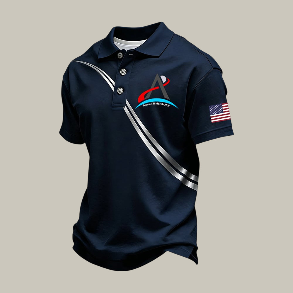 Artemis II Mission American Flag Polo Shirt NASA Moon Mission 2026 Clothing Line Gift For Coworkers