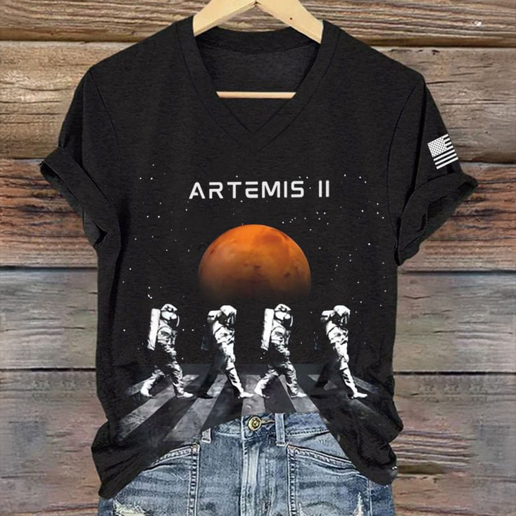 Artemis II Mission Astronaut Graphic V-Neck Shirt NASA Moon Mission 2026 Merch Good Gift For Sister