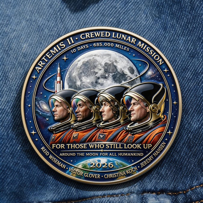 Artemis II Mission Button Pin Astronauts Look To The Moon Lapel Pin Gift For Science Nerd