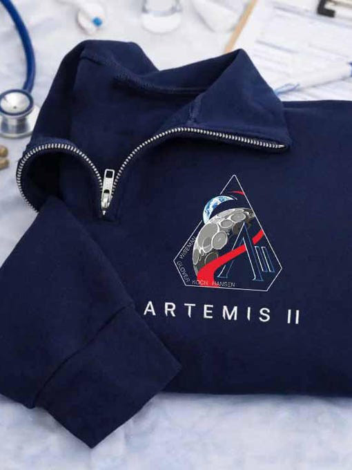Artemis II Mission Half Zip Sweatshirt Space Exploration Moon Landing Apparel Astronomy Fan Gift