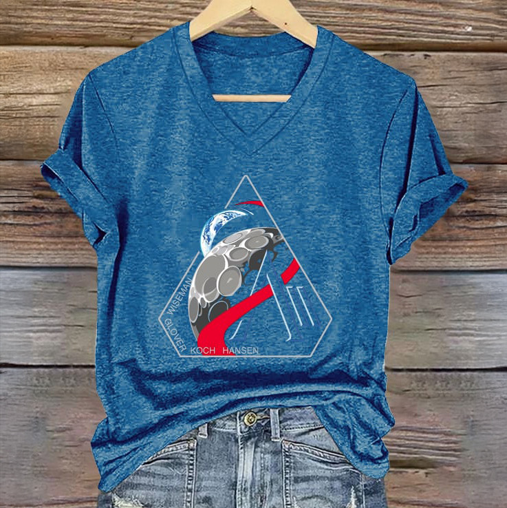 Artemis II Mission Logo Graphic V-Neck Shirt First Lunar Flyby 2026 Clothing Astrophiles Gift Idea