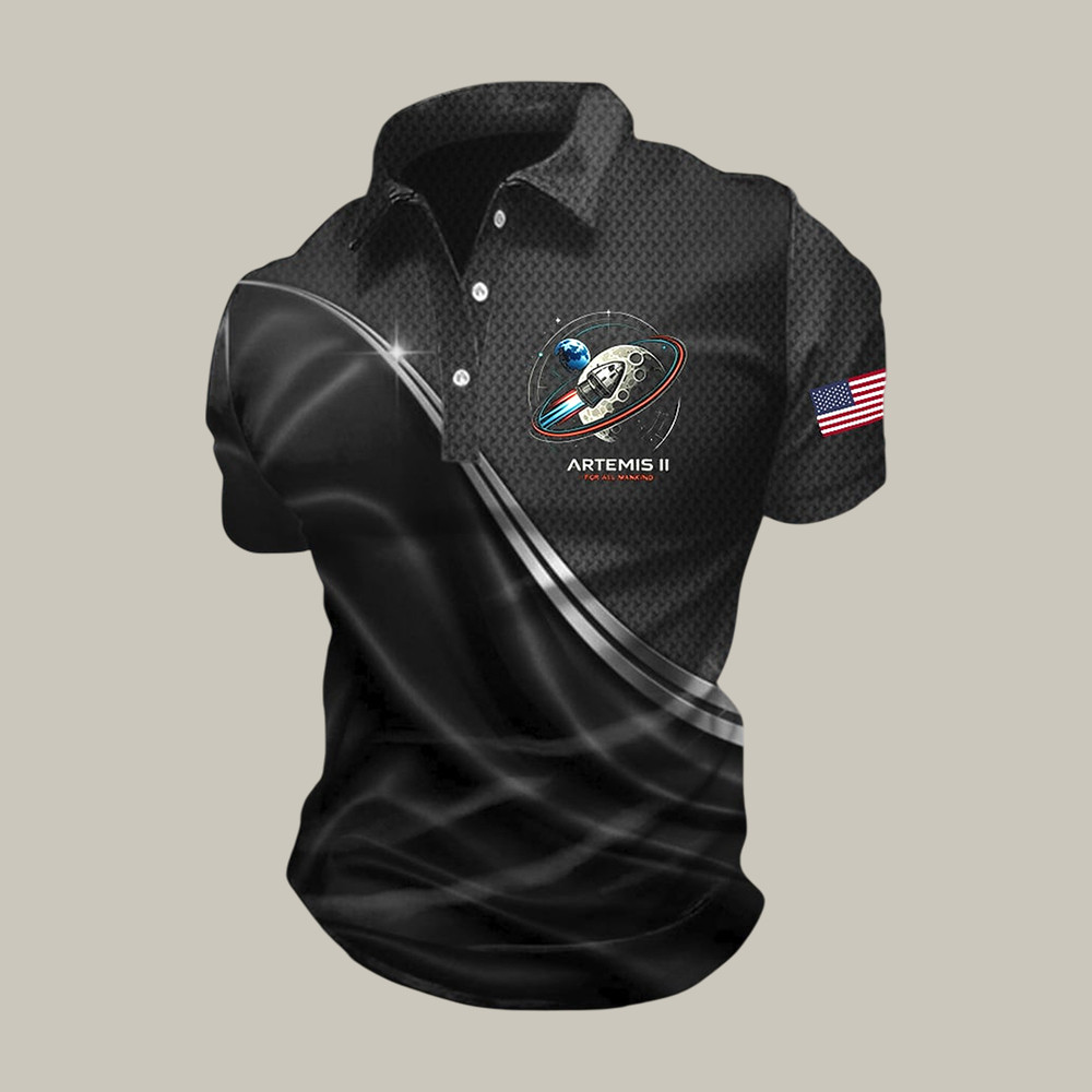 Artemis II Mission Polo Shirt Space Exploration For Mankind Merchandise Rocket Nerd Gift