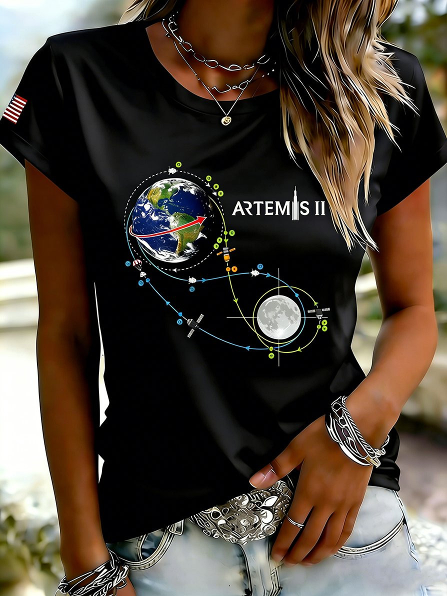 Artemis II Mission Route Map T-Shirt NASA Artemis II Crewed Moon Flyby Merch Space Lover Gift