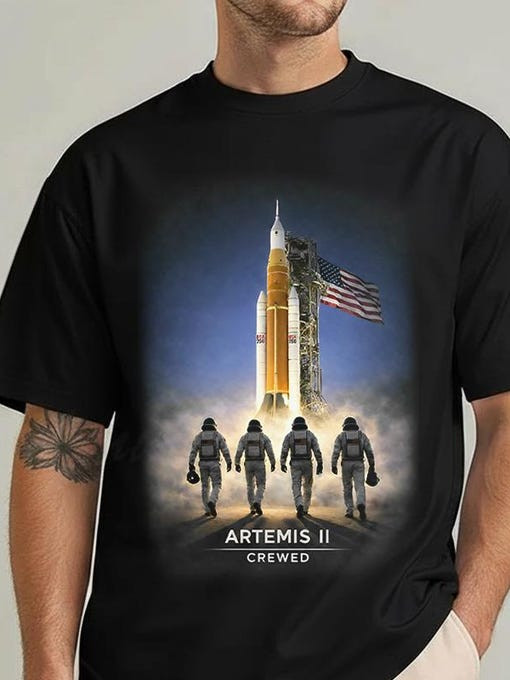 Artemis II Mission T-Shirt Astronauts Walk Towards Rocket Merchandise Astronomy Fan Gift