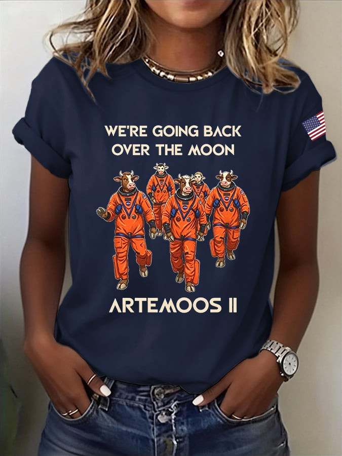 Artemis II Mission T-Shirt Cows Were Going Back Over The Moon Merchandise Galaxy Dreamer Gift