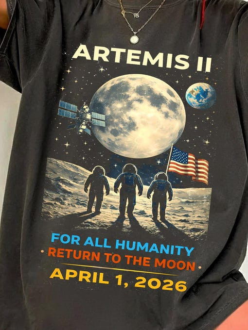 Artemis II Mission T-Shirt For All Humanity Return Moon Clothing Science Teacher Gift
