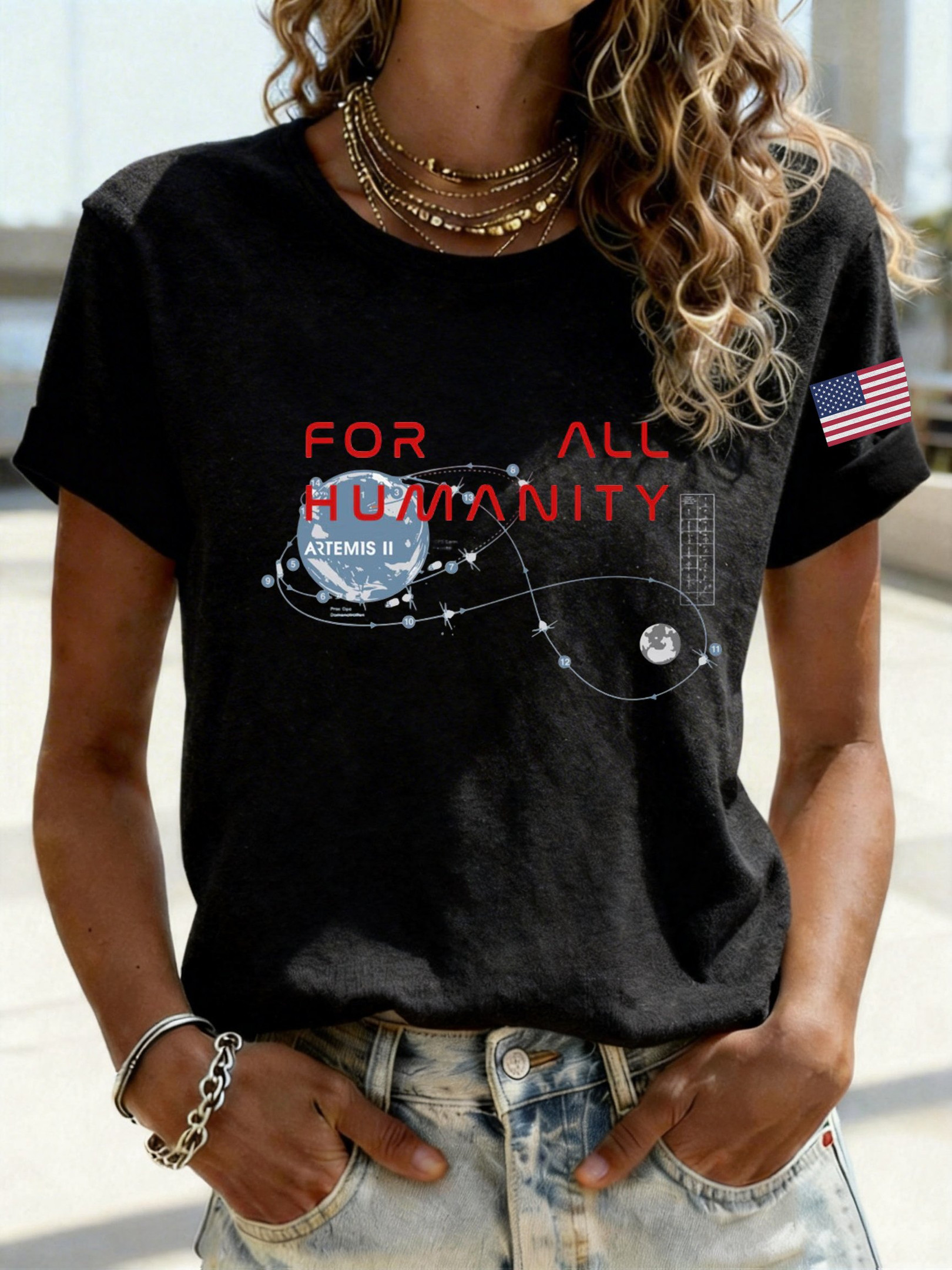 Artemis II Mission T-Shirt For All Humanity Tee Gift For NASA Enthusiasts