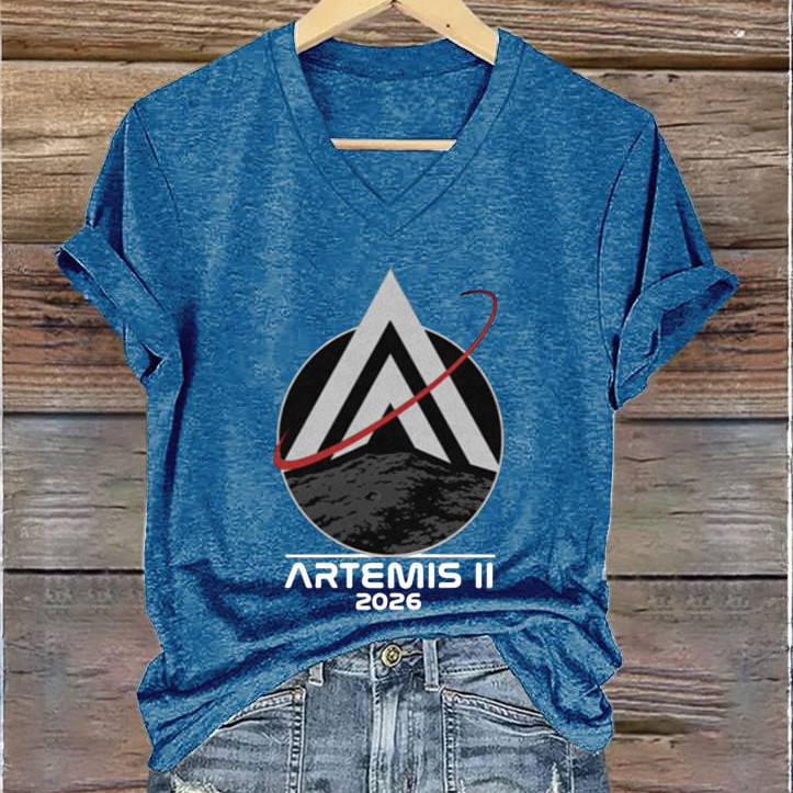 Artemis II Mission V-Neck T-Shirt Space Exploration Merchandise Science Student Gift