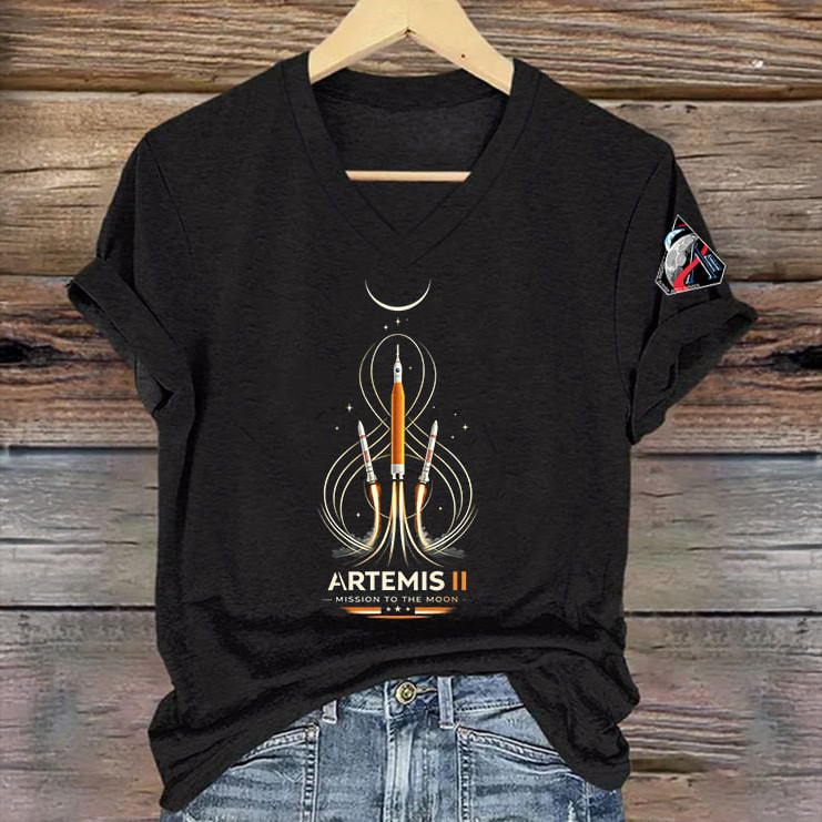 Artemis II Moon Landing Mission V-Neck Shirt NASA Artemis Logo Tee Mother's Day Gift