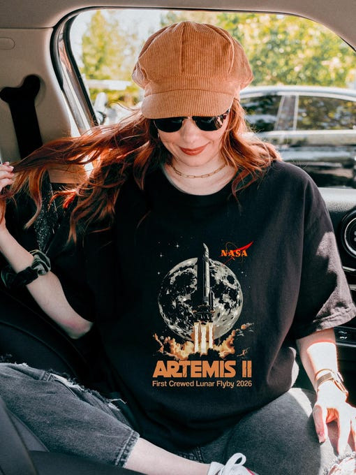 Artemis II NASA Mission T-Shirt Lunar Flyby Clothing Gift For Astronomy Fans