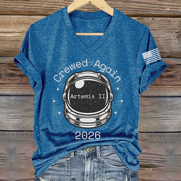 Artemis II NASA Mission V-Neck T-Shirt Space Exploration Future Merch Gift For Galaxy Dreamer