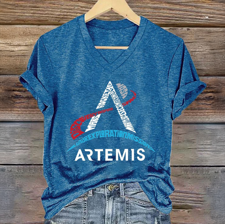 Artemis II NASA Mission V-Neck T-Shirt Space Exploration Merch Galaxy Dreamer Gift