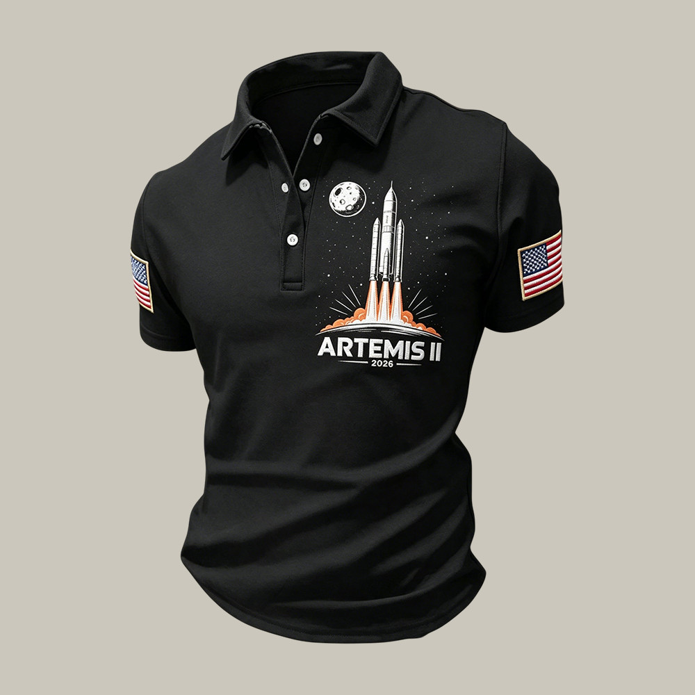 Artemis II Rocket Launch Polo Shirt NASA Moon Mission 2026 Apparel Present For Husband