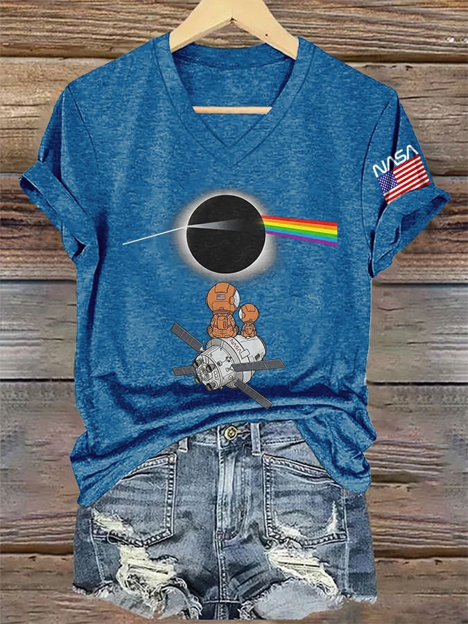 Artemis II See You On The Dark Side Of The Moon V-Neck Shirt Modern NASA Graphic Tee