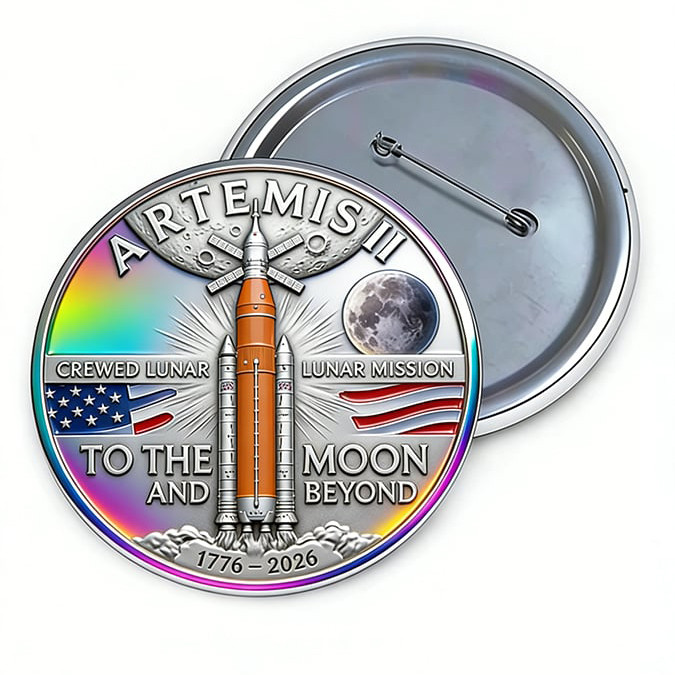 Artemis II Space Enthusiast Commemorative Pin First Lunar Flyby 2026 Button Gift For Space Enthusiast