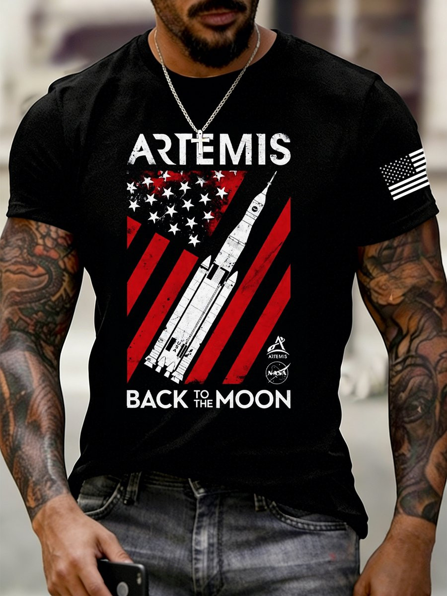 Artemis Il Back To The Moon T-Shirt American Flag NASA Moon Mission 2026 Merch Husband Gift Idea