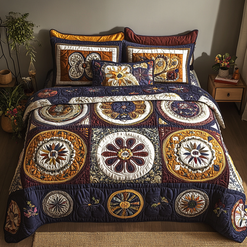 Artisan Blossom Quilted Bedding Set Luxury Bedding Set with Pillow Covers Included