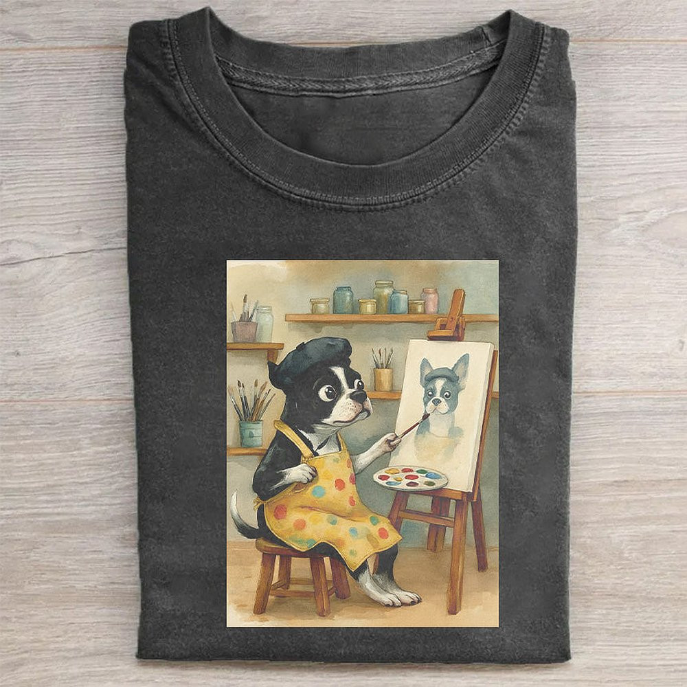 Artist Cat Painting Canvas Graphic T-Shirt Cute Artistic Cat Lover Tee For Men And Women