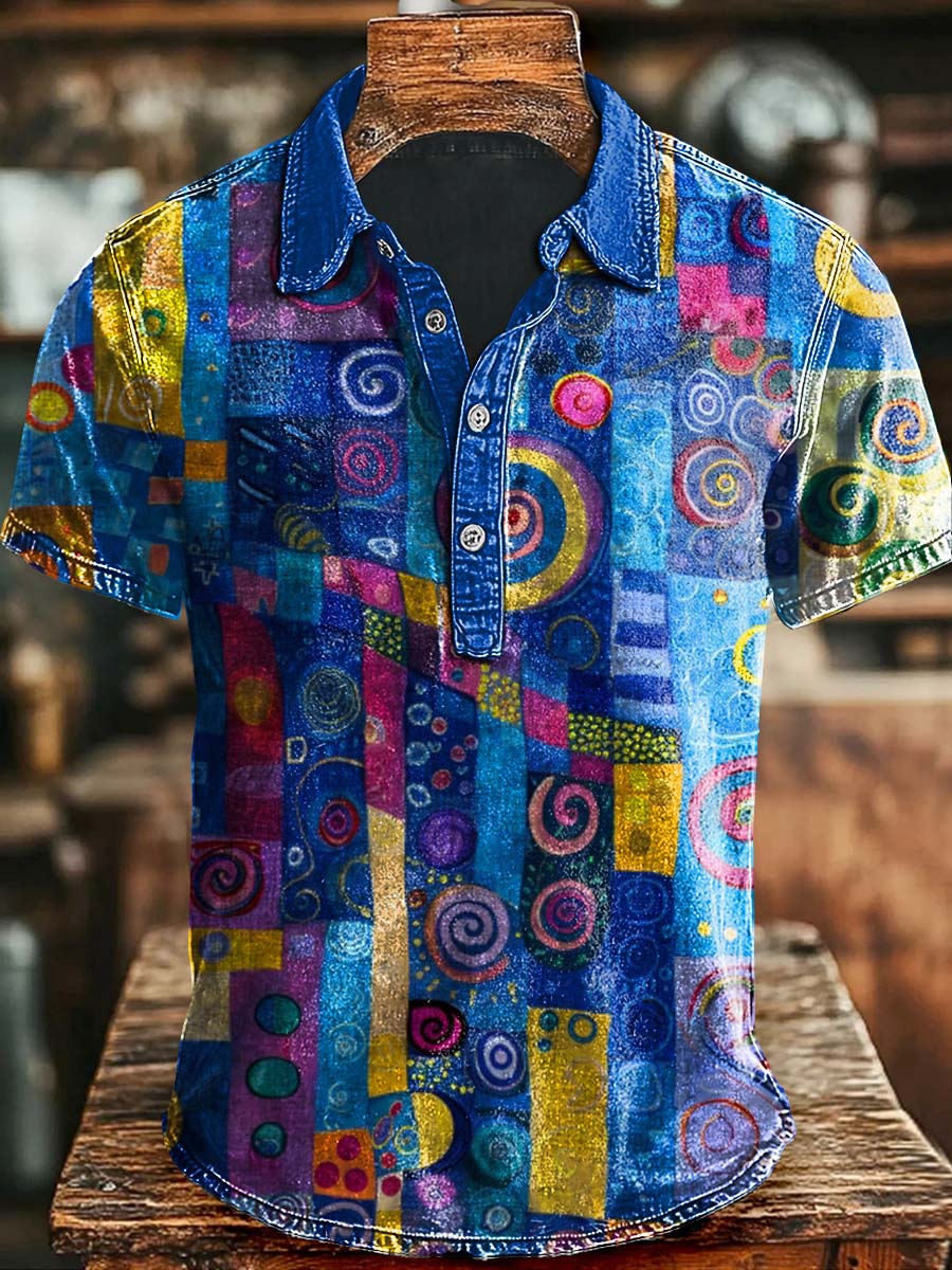Artistic Abstract Color Block Print Casual Polo Shirt Halloween Apparel Present Ideas For Dad