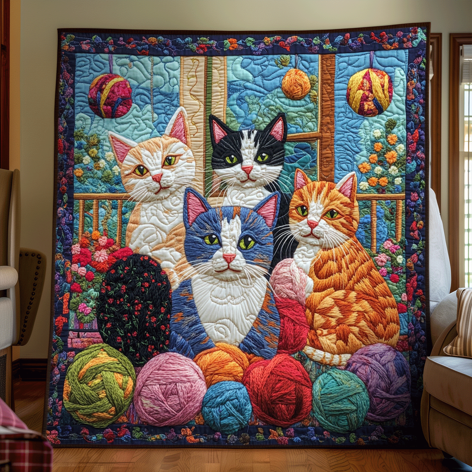 Artistic Cat-Themed Quilted Blanket Gifts For Cat Owners