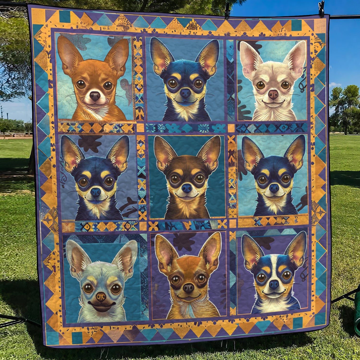 Artistic Chihuahua Quilted Blanket Gifts For Dog Lovers
