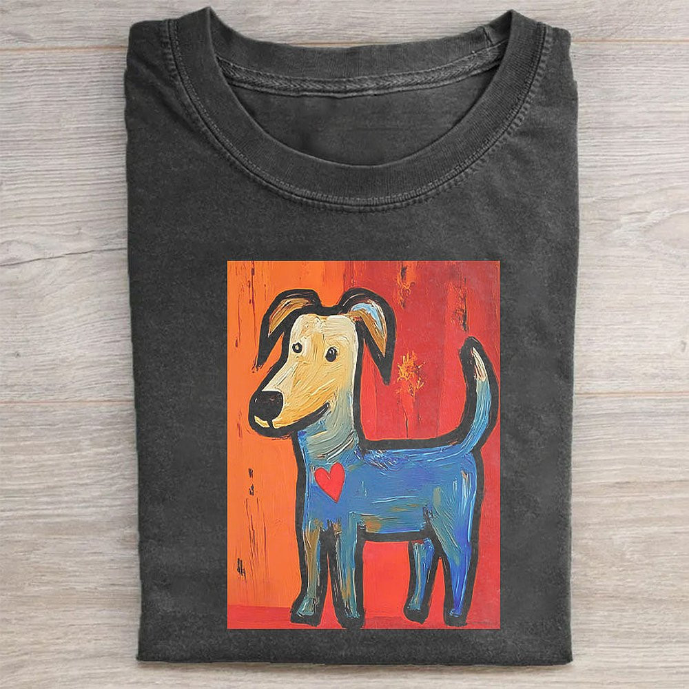 Artistic Dog Print Men's Casual T-Shirt Stylish Dog Lover Tee For Guys