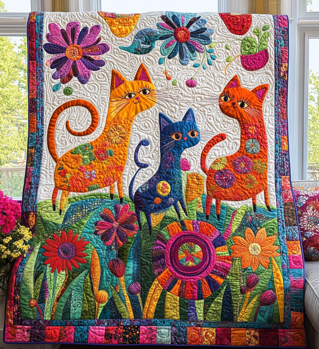 Artistic Feline Quilted Blanket Gifts For Cat Owners