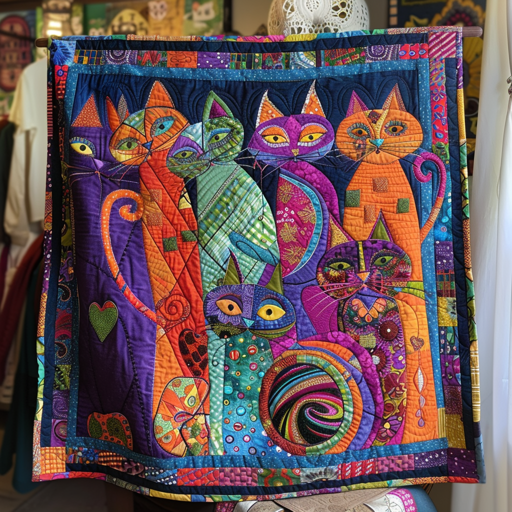 Artistic Feline Quilted Blanket Unique Cat Gifts