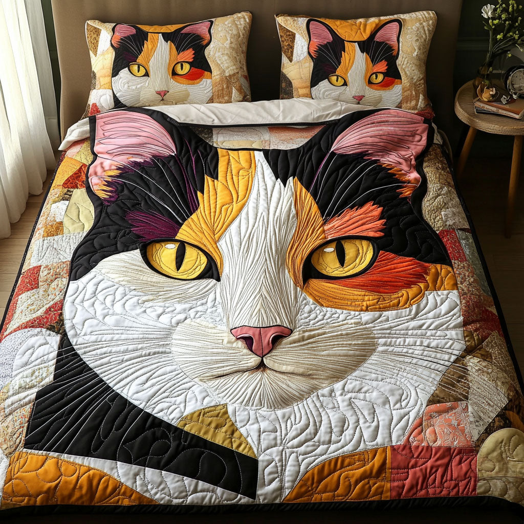 Artistic Feline Vision Quilted Bedding Set Perfect Housewarming Gift for a Cozy Bedroom