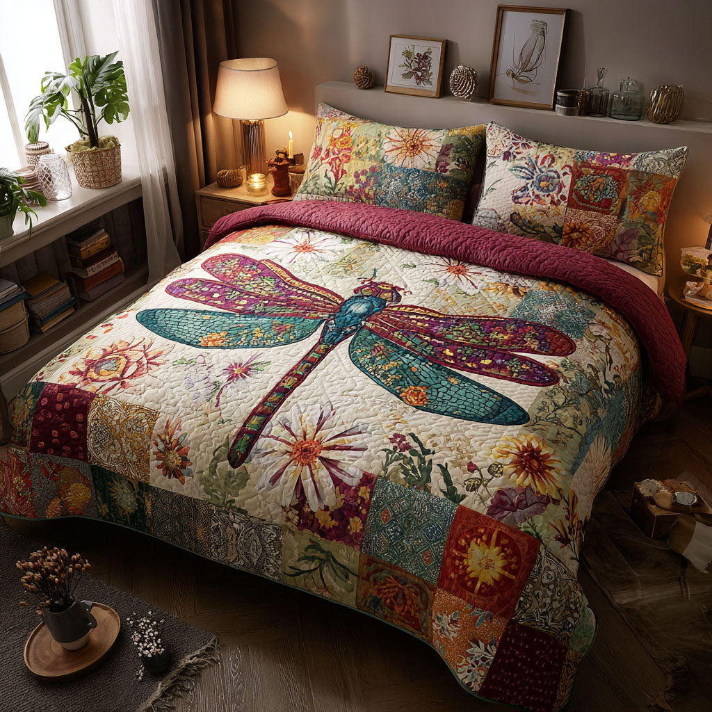 Artistic Flight Quilted Bedding Set Bedspread Set Novelty Dragonfly Gifts
