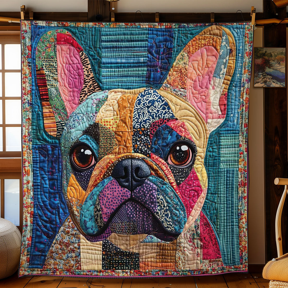 Artistic French Bulldog Quilt Blanket King Size Blanket Good Gifts For Dog Lovers