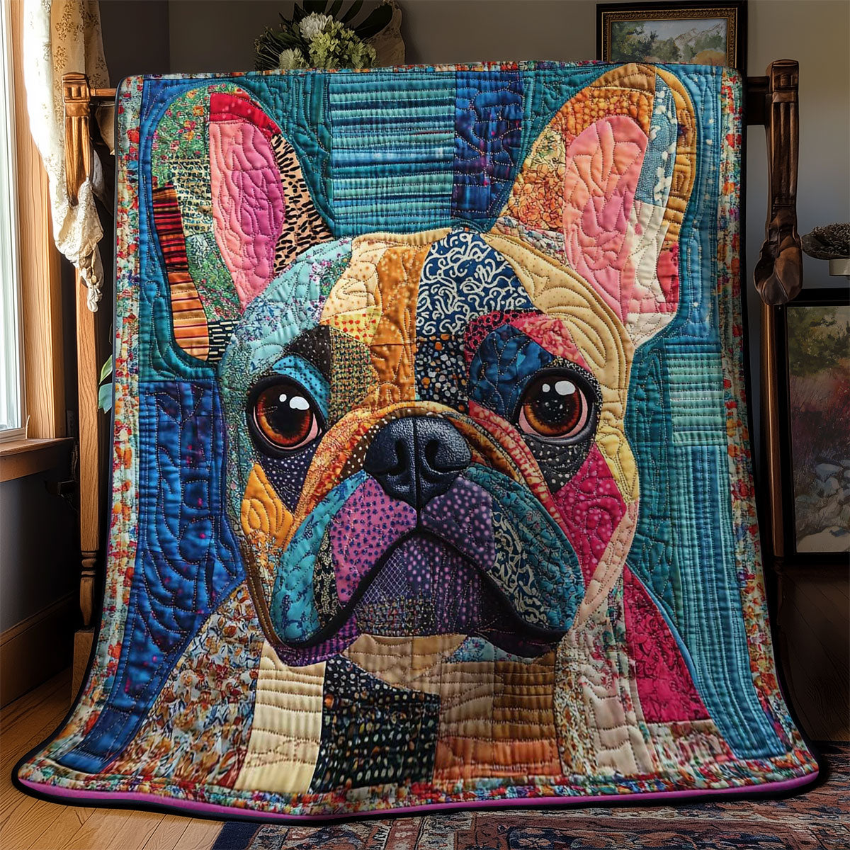 Artistic French Bulldog Quilt Blanket King Size Blanket Good Gifts For Dog Lovers