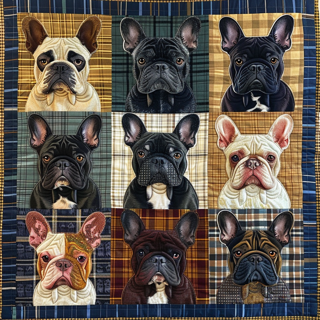 Artistic Frenchie Quilted Blanket Gifts For Frenchie Lovers