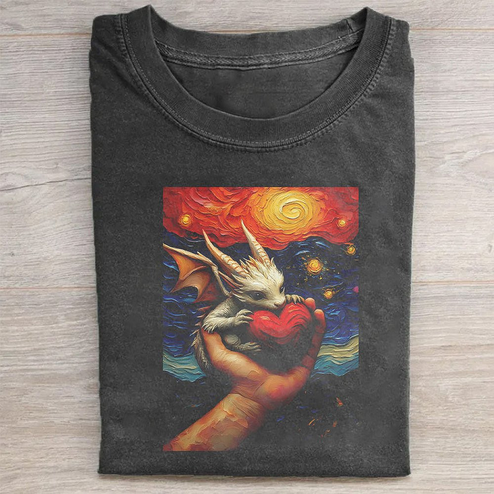 Artistic Graphic T-Shirt With Surreal Cat And Heart Design Unisex Cat Lover Tee