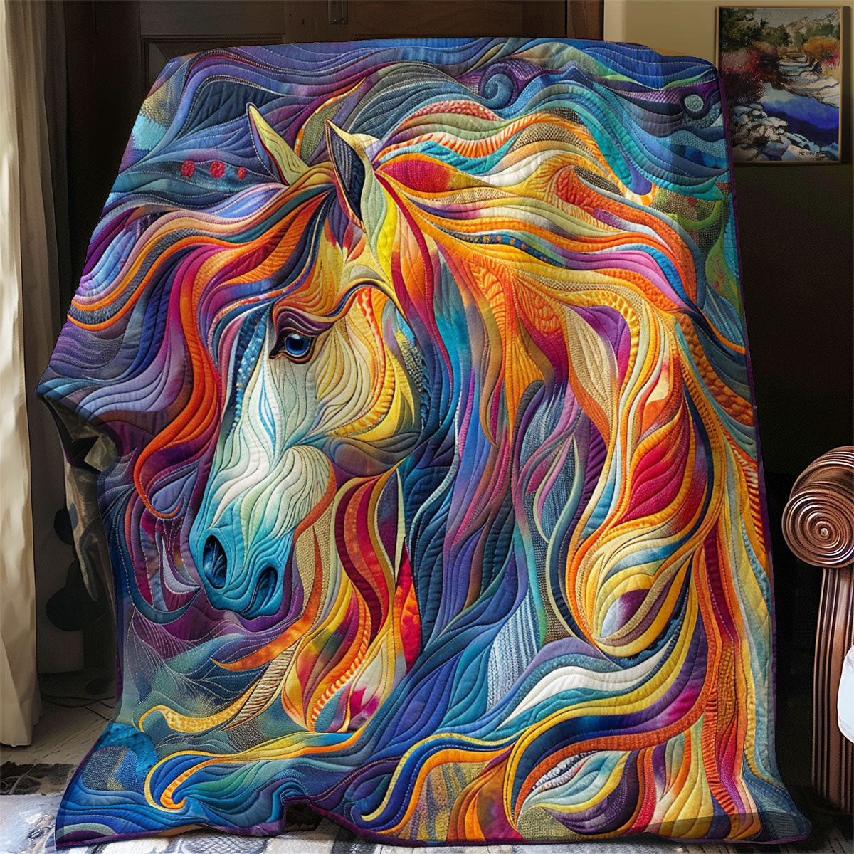 Artistic Horse Quilt Blanket King Size Throw Blanket Fathers Day Gifts For Husband
