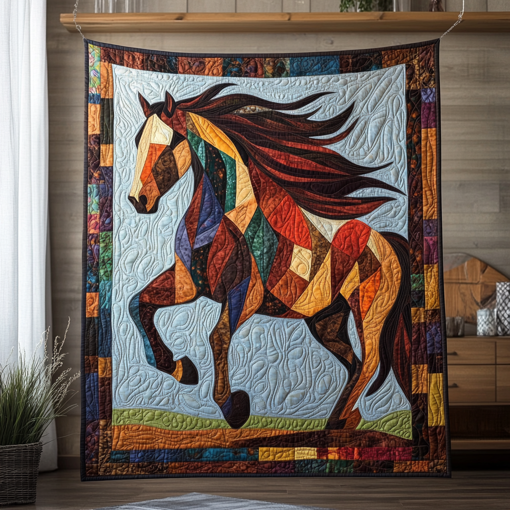 Artistic Horse-Themed Quilted Blanket Equine Gifts For Horse Lovers