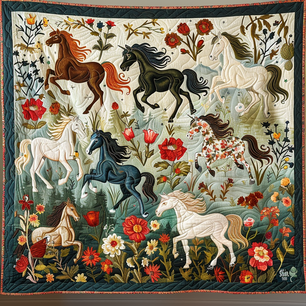 Artistic Mystical Steeds Quilted Blanket Gifts For Horse Trainers