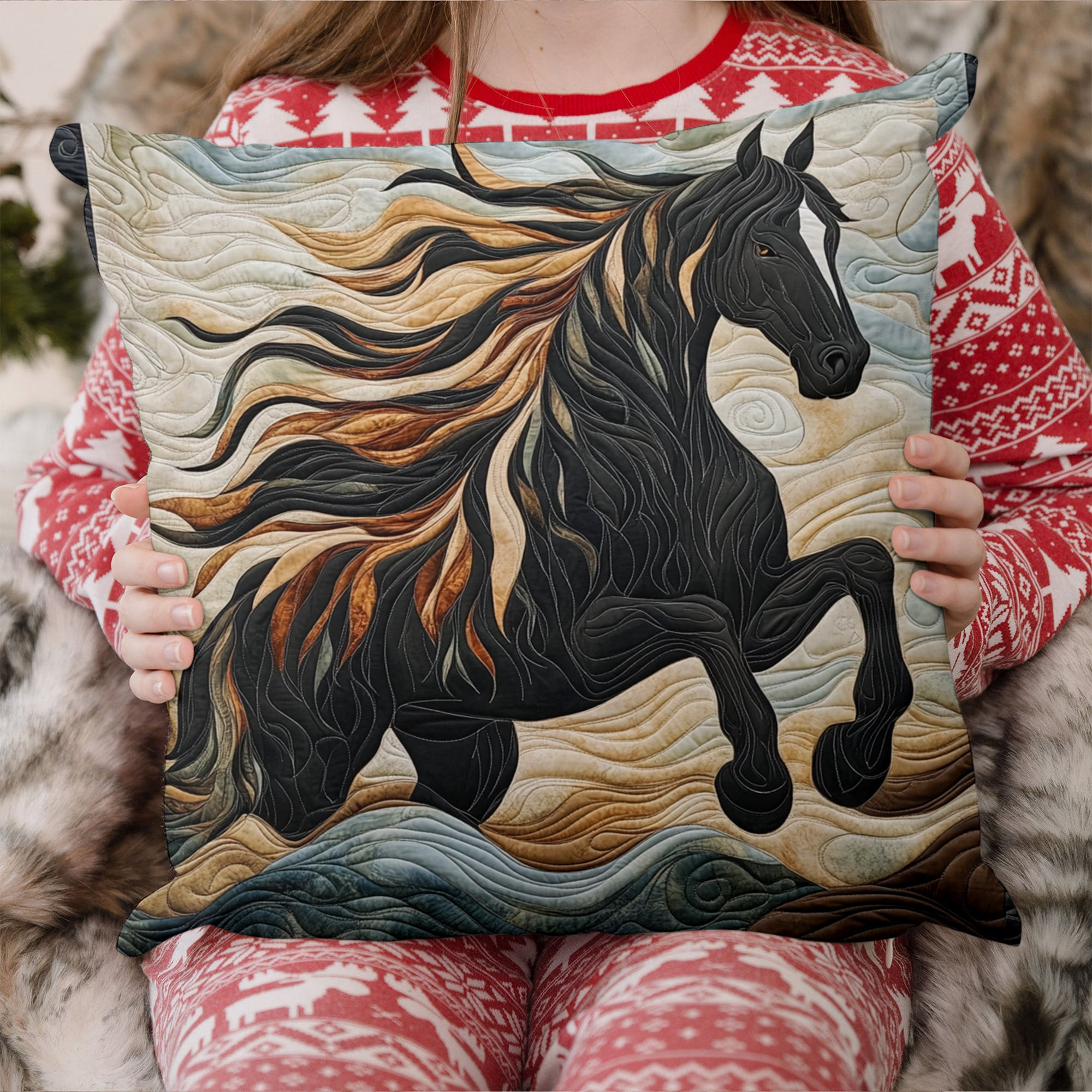 Artistic Mystical Steeds Quilted Pillow Case Cover Best Christmas Gifts For Horse Owners