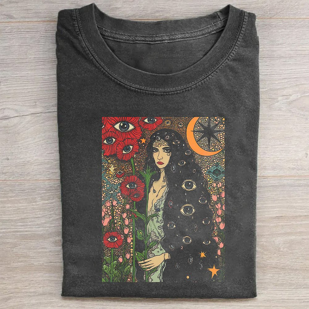 Artistic Print T-Shirt With Vintage Floral Design Retro Graphic Tee For Men And Women