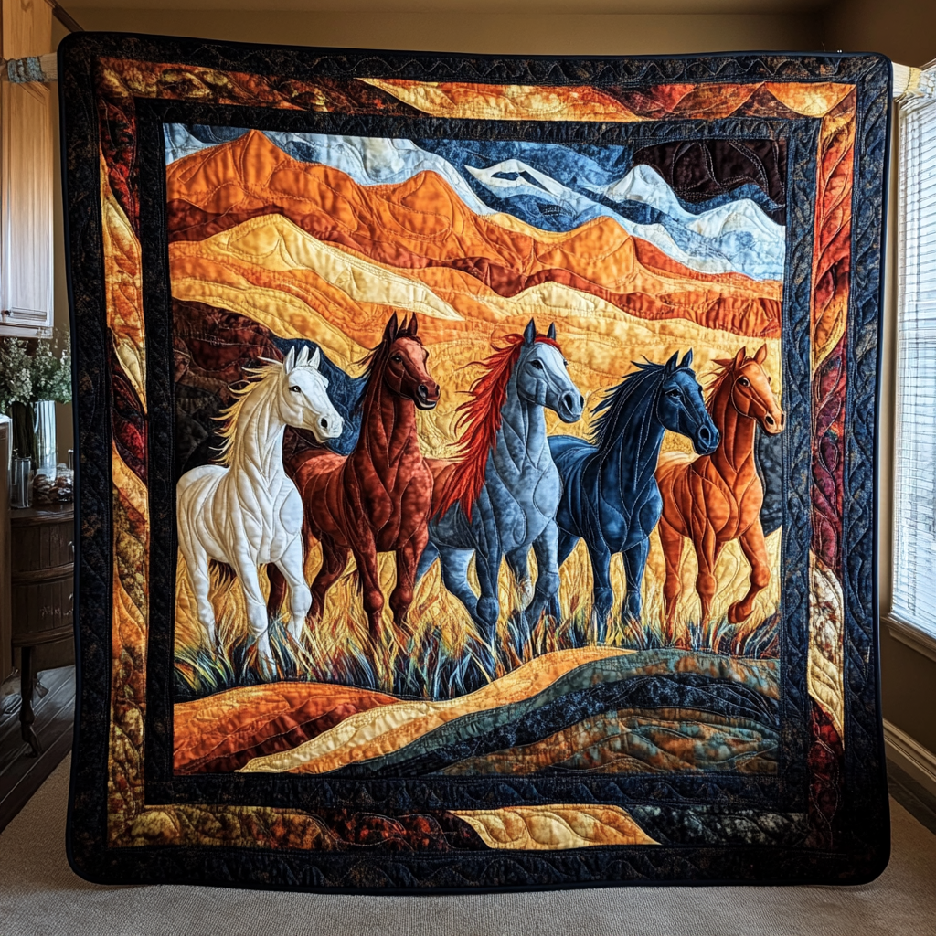 Artistic Running Horse Quilted Blanket Gift For Horse Lover