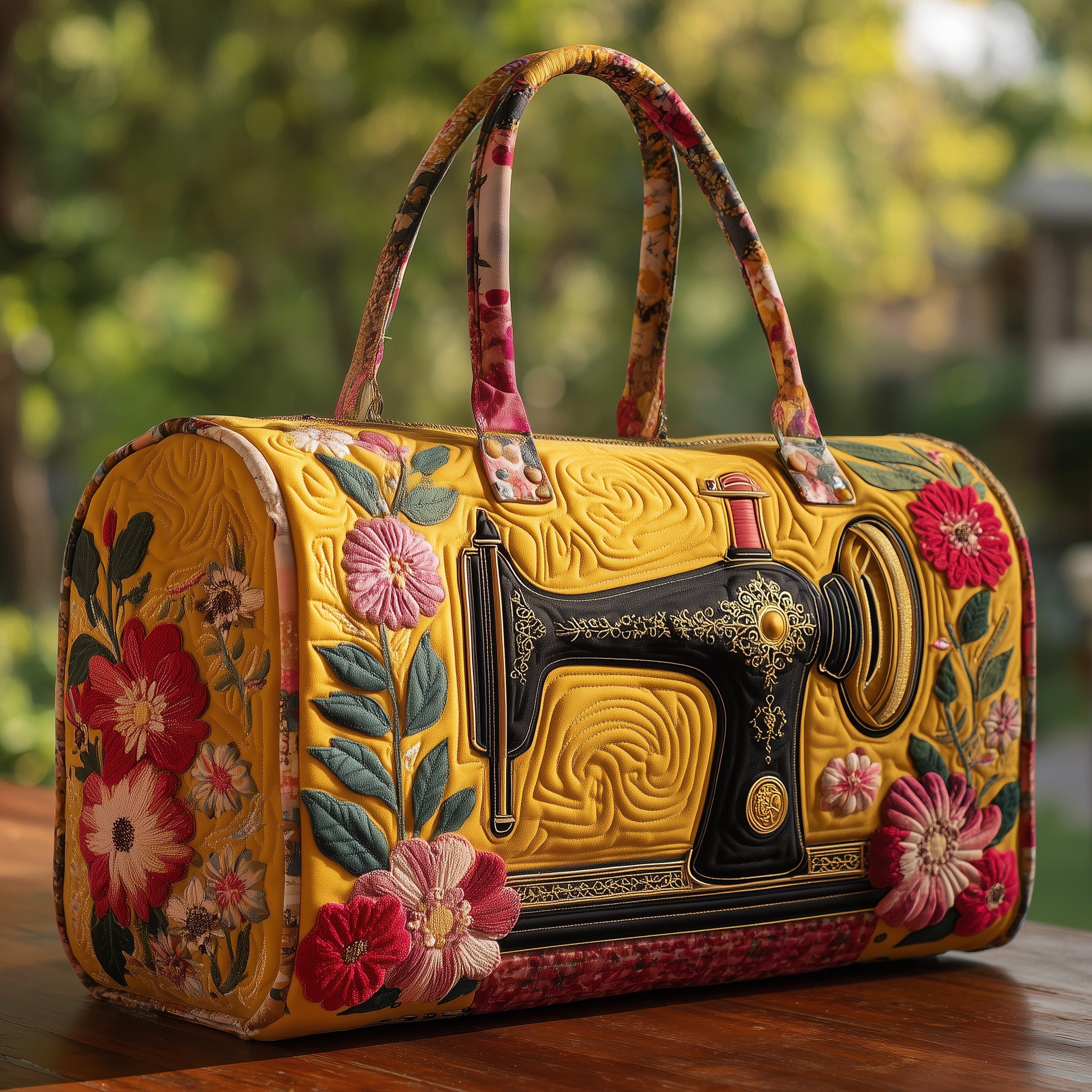 Artistic Sewing Machine Quilted Duffle Bag Daily Essentials Organizer