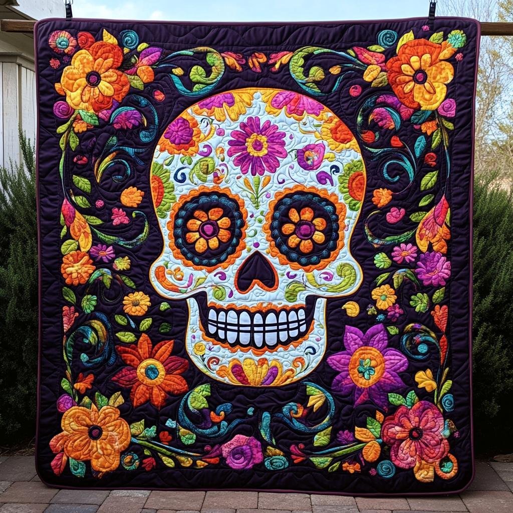 Artistic Sugar Skull Quilted Blanket Skull Presents For Her
