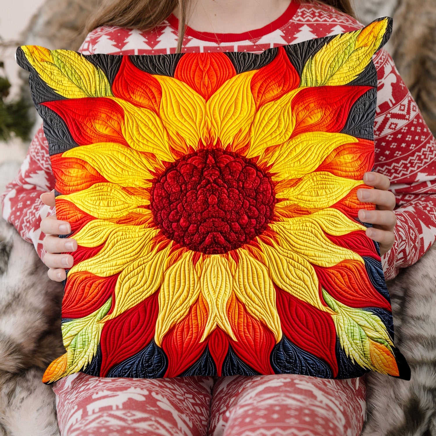 Artistic Sunflower Quilted Pillow Case Festive Christmas Pillow Cover