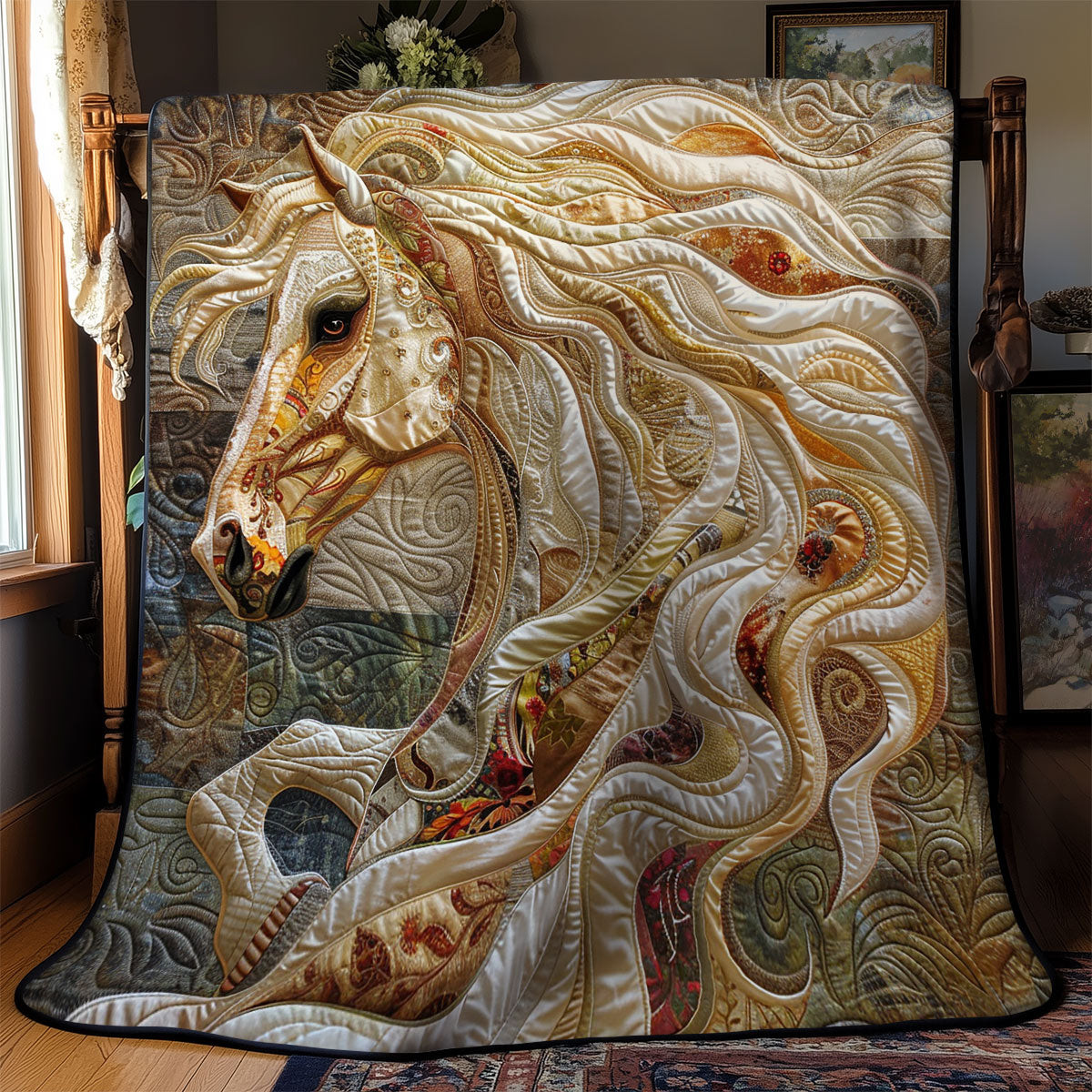 Artistic White Mane's Horse Quilt Blanket Large Sofa Throws Special Birthday Gifts For Grandma