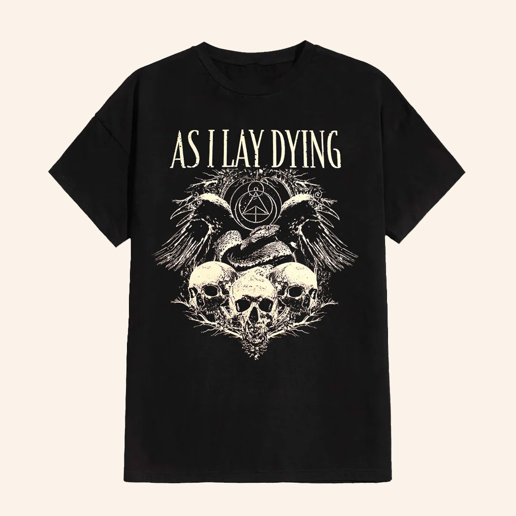 As I Lay Dying Merch Mirror Ravens Skulls T-Shirt Presents For Music Lovers