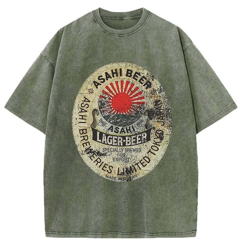 ASAHI BEER Japanese Washed T-Shirt Trendy Aesthetic Graphic Apparel Gifts For BFF ASAHI BEER Japanese Washed T-Shirt Trendy Aesthetic Graphic Apparel Gifts For BFF