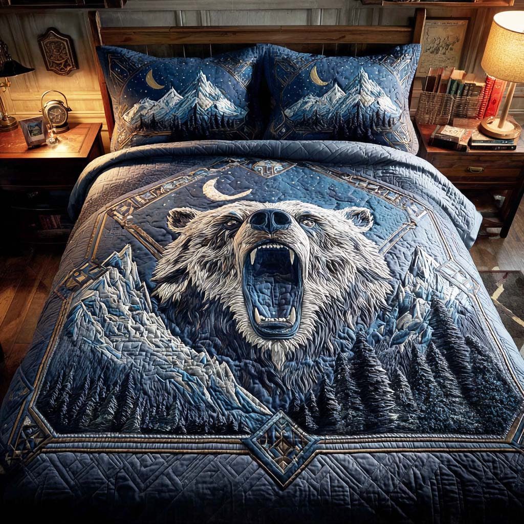 Ashen Claw Quilted Bedding Set Bed Decor Best Unique Gifts For Bear Lovers